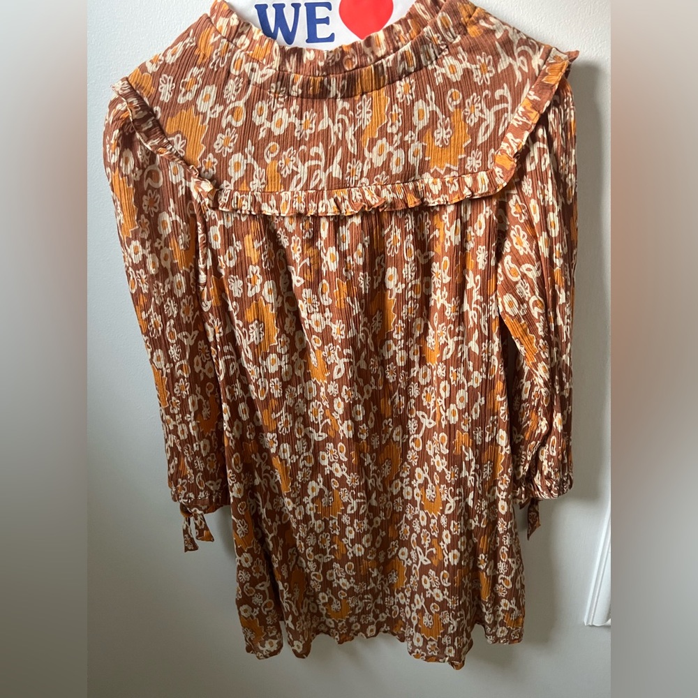 Olivia James the Label Retro Floral Tan / Burnt Orange Mini Dress 100% cotton